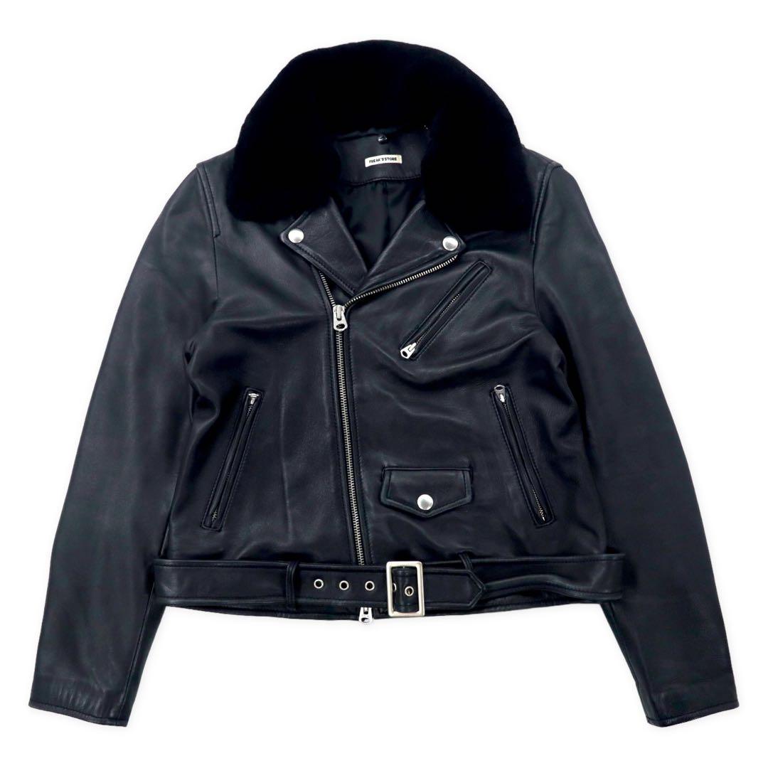 FREAK'S STORE Double Riders Jacket S Black Sheep Leather Lamb Leather Shearling Collar Detachable IDEAL Zip