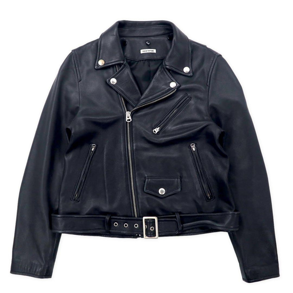 FREAK'S STORE Double Riders Jacket S Black Sheep Leather Lamb Leather Shearling Collar Detachable IDEAL Zip