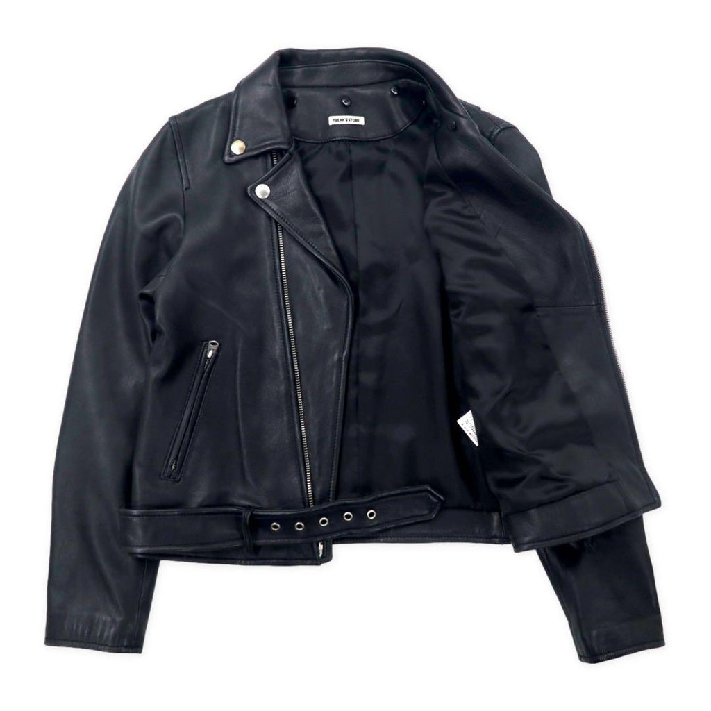 FREAK'S STORE Double Riders Jacket S Black Sheep Leather Lamb Leather Shearling Collar Detachable IDEAL Zip