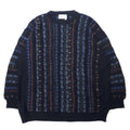ALLISON WINGATE 3D Design Knit Sweater 58 Navy Wool Acrylic Euro Vintage Big Size
