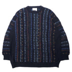 ALLISON WINGATE 3D Design Knit Sweater 58 Navy Wool Acrylic Euro Vintage Big Size