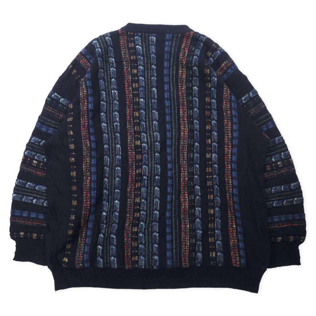 ALLISON WINGATE 3D Design Knit Sweater 58 Navy Wool Acrylic Euro Vintage Big Size