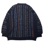 ALLISON WINGATE 3D Design Knit Sweater 58 Navy Wool Acrylic Euro Vintage Big Size