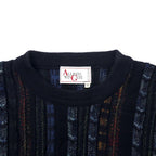 ALLISON WINGATE 3D Design Knit Sweater 58 Navy Wool Acrylic Euro Vintage Big Size