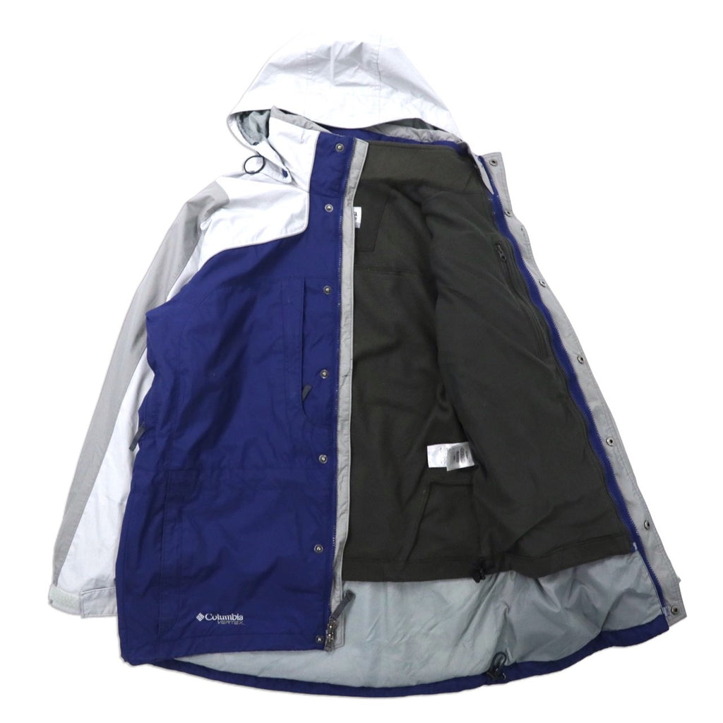 Columbia 3WAY Mountain Parka M Gray Navy Nylon Water Repellent Drawcord Fleece Liner Removable Hood VERTEX JACKET WM7892