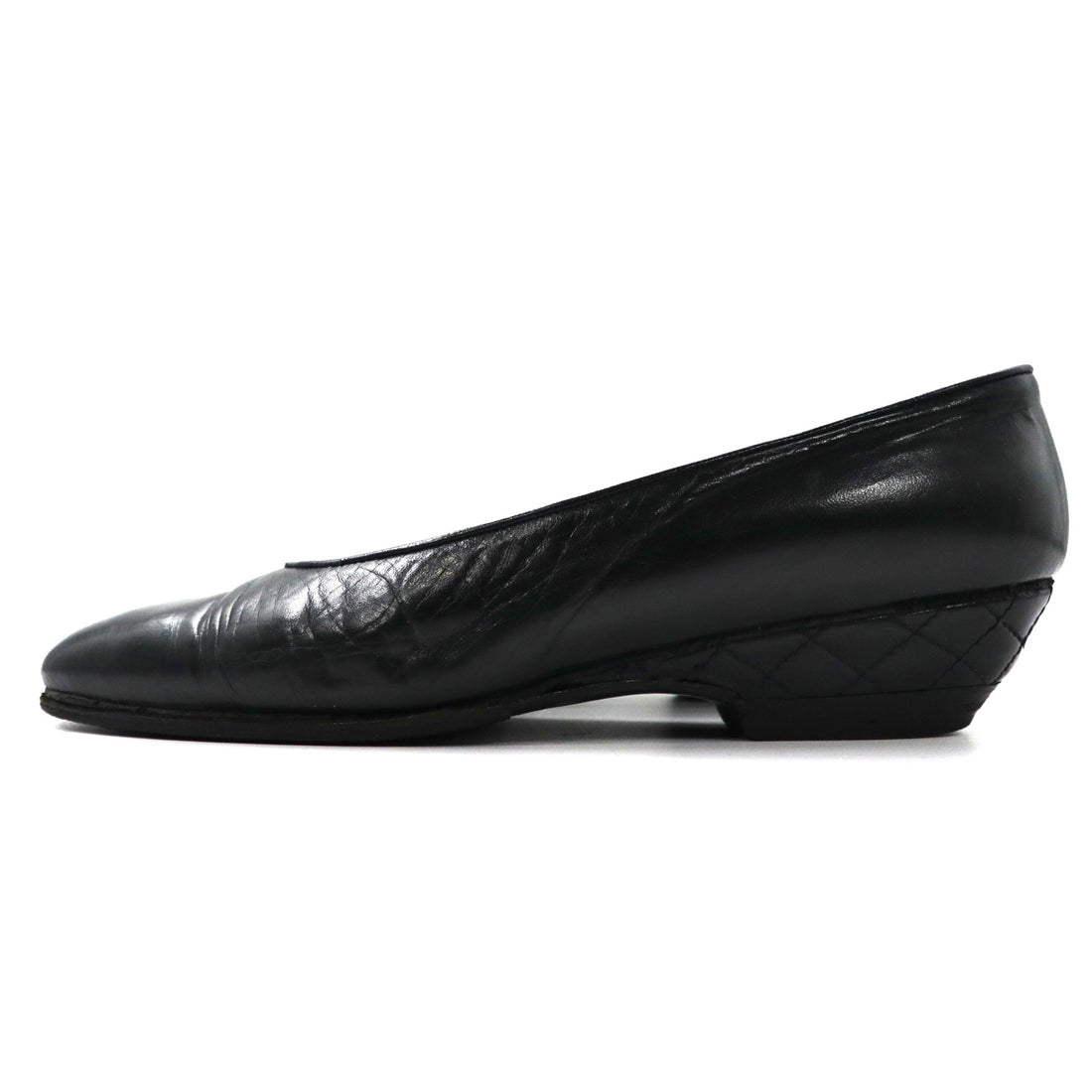 日本然リトテ-古着オンライン-CHANEL フラットパンプス 22.5cm ブラック レザー キルティング マトラッセ イタリア製-CHANEL Flat Pumps US5.5 Black Leather Quilting Matrasse Italian Made