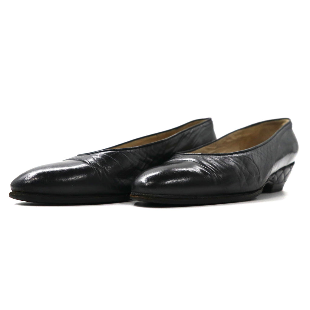CHANEL flat pumps 22.5cm black leather quilted matelasse made in Italy