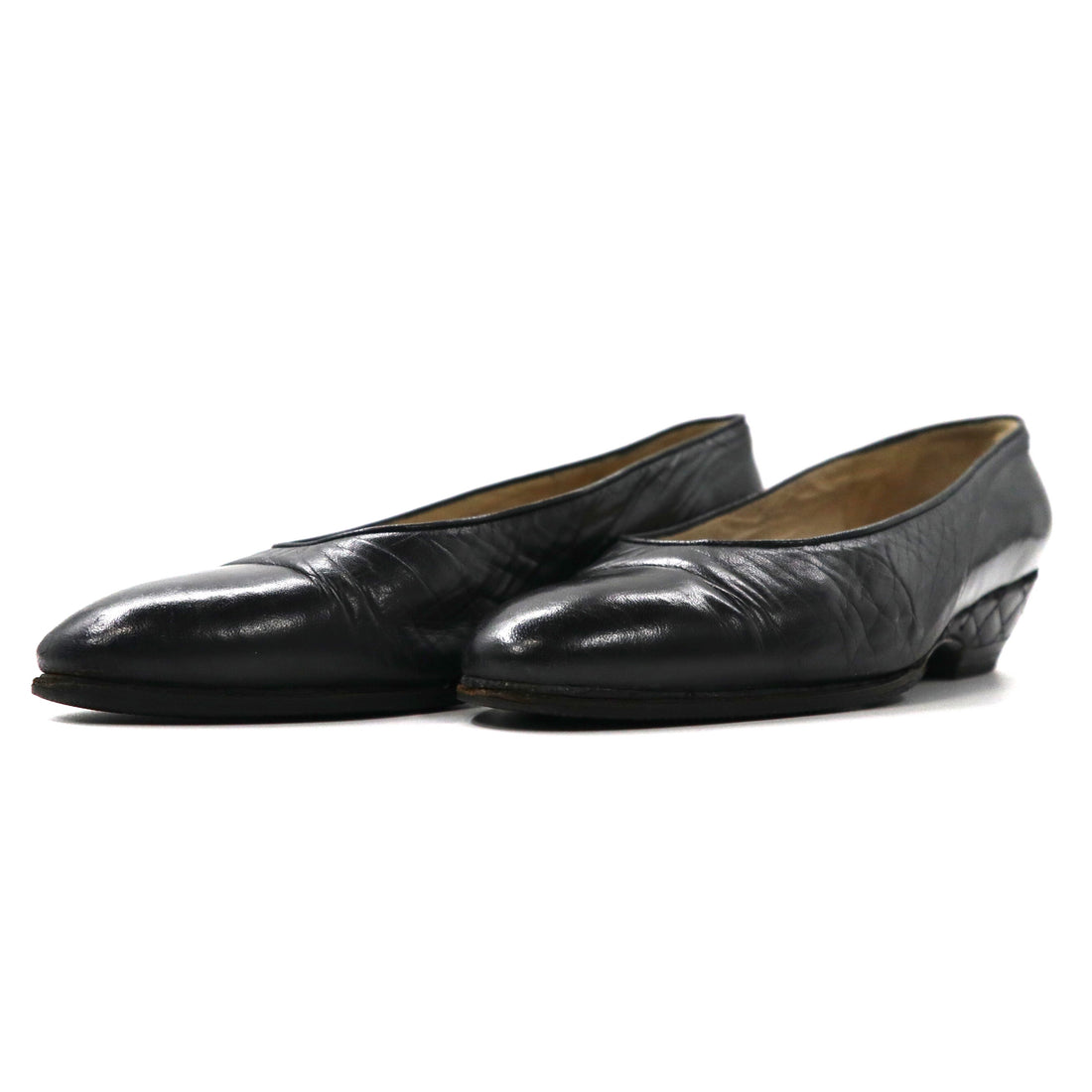 CHANEL flat pumps 22.5cm black leather quilted matelasse made in Italy