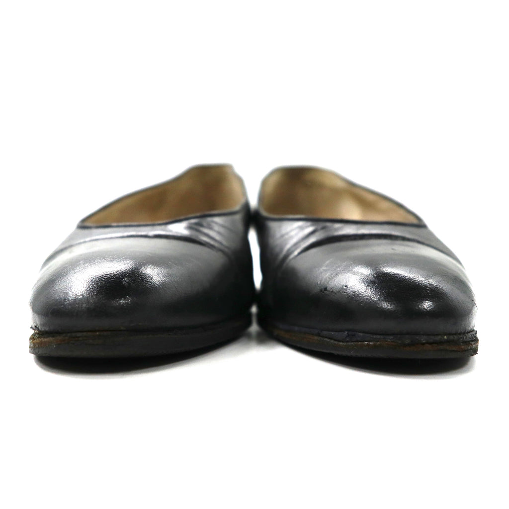 CHANEL flat pumps 22.5cm black leather quilted matelasse made in Italy