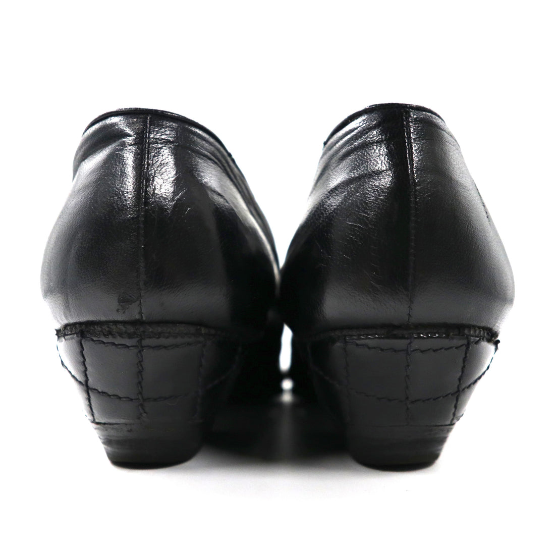 CHANEL flat pumps 22.5cm black leather quilted matelasse made in Italy