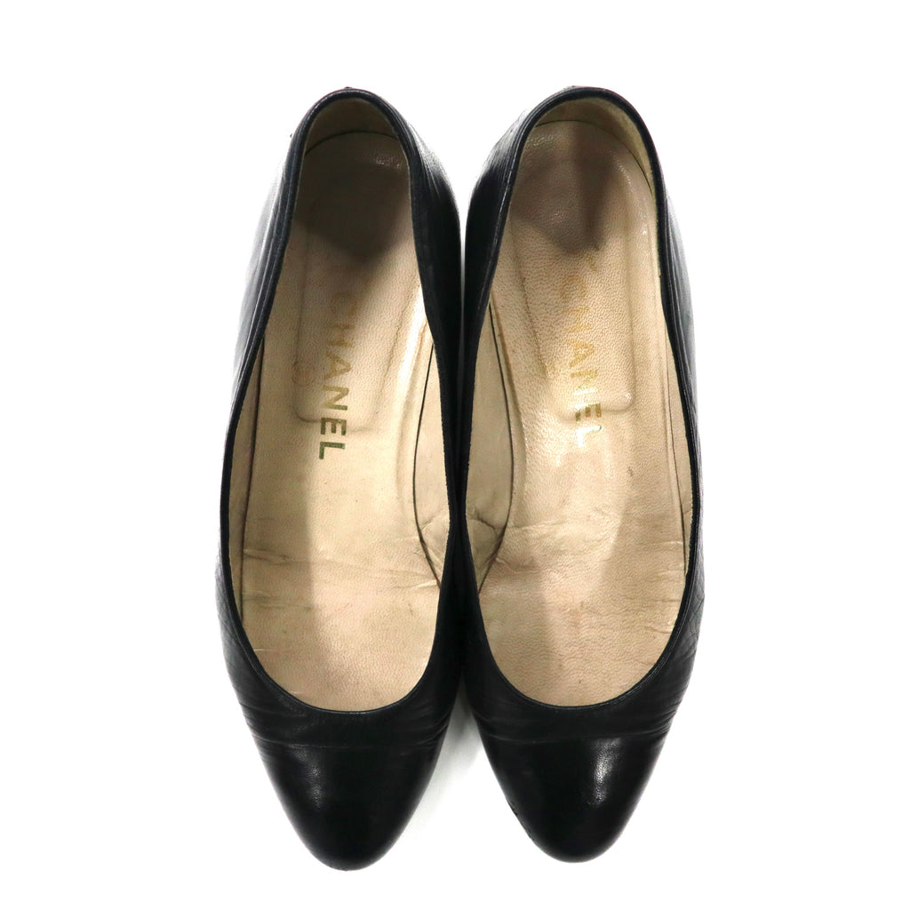CHANEL flat pumps 22.5cm black leather quilted matelasse made in Italy