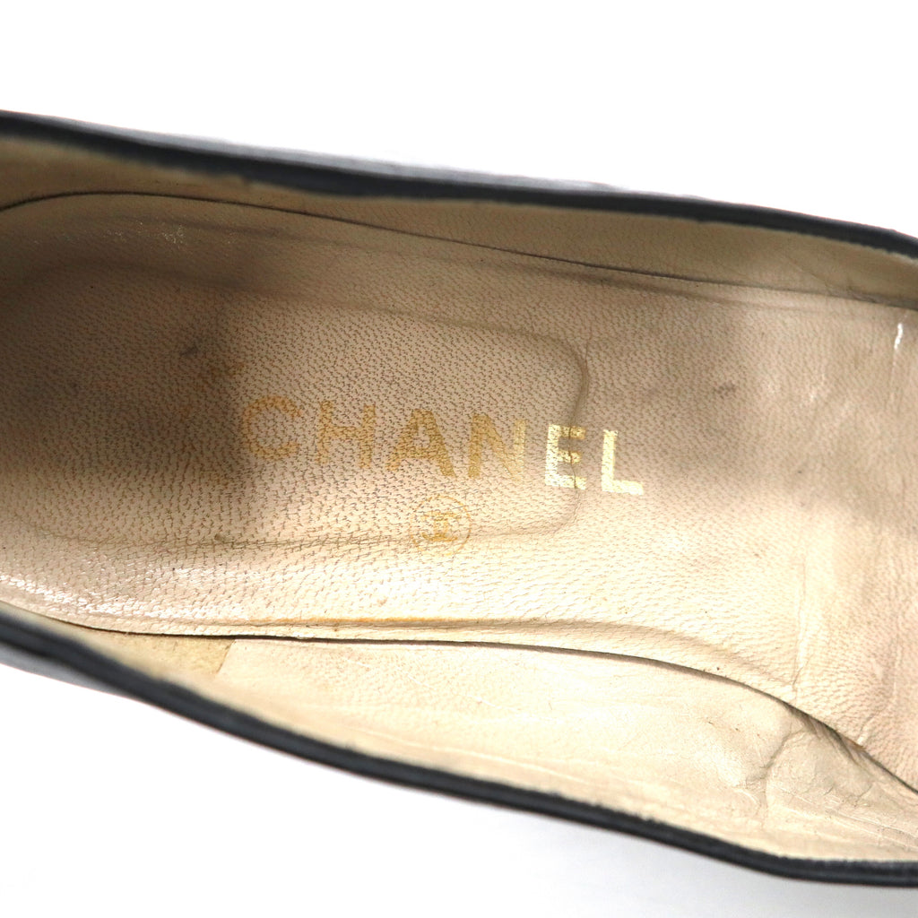 CHANEL flat pumps 22.5cm black leather quilted matelasse made in Italy