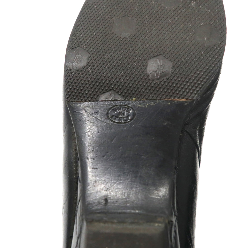 CHANEL flat pumps 22.5cm black leather quilted matelasse made in Italy