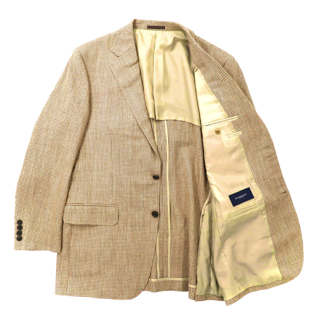 BURBERRY 2B Tailored Jacket 180 AB7 Beige Houndstooth Wool Silk Blend Made in Japan